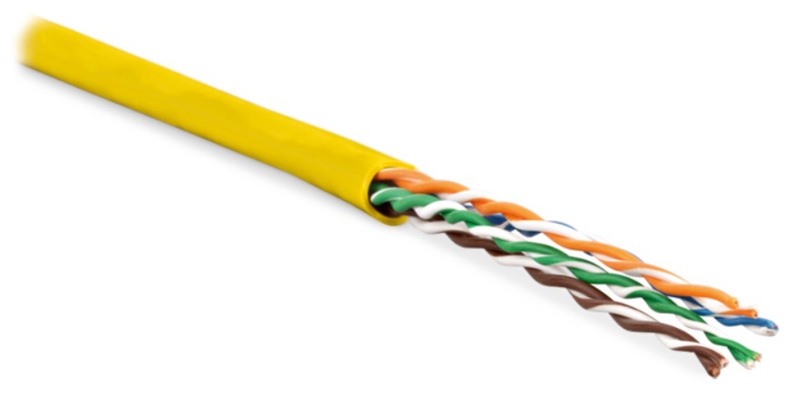 Hyperline UUTP4-C5E-P24-IN-LSZH-YL-305 (305 м) Кабель витая пара, неэкранированный U/UTP, категория 5e, 4 пары 24 AWG, 4х2х0,60 мм, многопроволочные жилы, LSZH, нг(А)-HF, внутренний -40°C – +75°C, желтый — фото