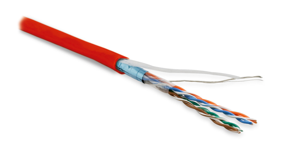 Hyperline FUTP4-C5E-P26-IN-LSZH-RD-305 (305 м) Кабель витая пара, экранированный F/UTP, общий экран фольга, категория 5e, 4 пары 26 AWG, 4х2х0,48 мм, многопроволочные жилы, LSZH, нг(А)-HF, внутренний -40°C – +75°C, красный — фото