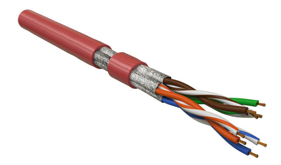 Hyperline UFTP4-C6-P26-IN-LSZH-RD-305 (305 м) Кабель витая пара, экранированный U/FTP, без общего экрана, каждая пара в фольге, категория 6, 4 пары 26 AWG, 4х2х0,48 мм, многопроволочные жилы, LSZH, нг(А)-HF, внутренний -40°C – +75°C, красный