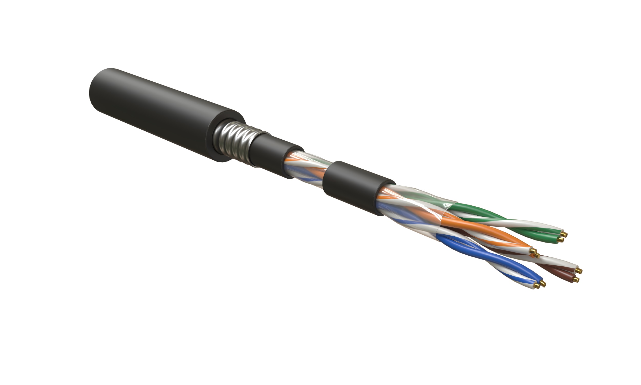 Hyperline UUTP4-C5E-S24-ARM-OUT-PE/PE-BK (м) Кабель витая пара, неэкранированный U/UTP, категория 5e, 4 пары 24 AWG, 4х2х0,51 мм, однопроволочные жилы, бронир. стальной лентой, PE, внешний -40°C – +60°C, черный — фото