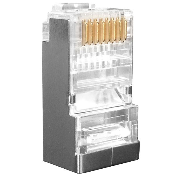 Hyperline PLUG-8P8C-UV-C6-SH-100 Разъем RJ-45(8P8C) под витую пару, категория 6 (50 µ"/ 50 микродюймов), экранированный, универсальный (для одножильного и многожильного кабеля), со вставкой (100 шт) — фото