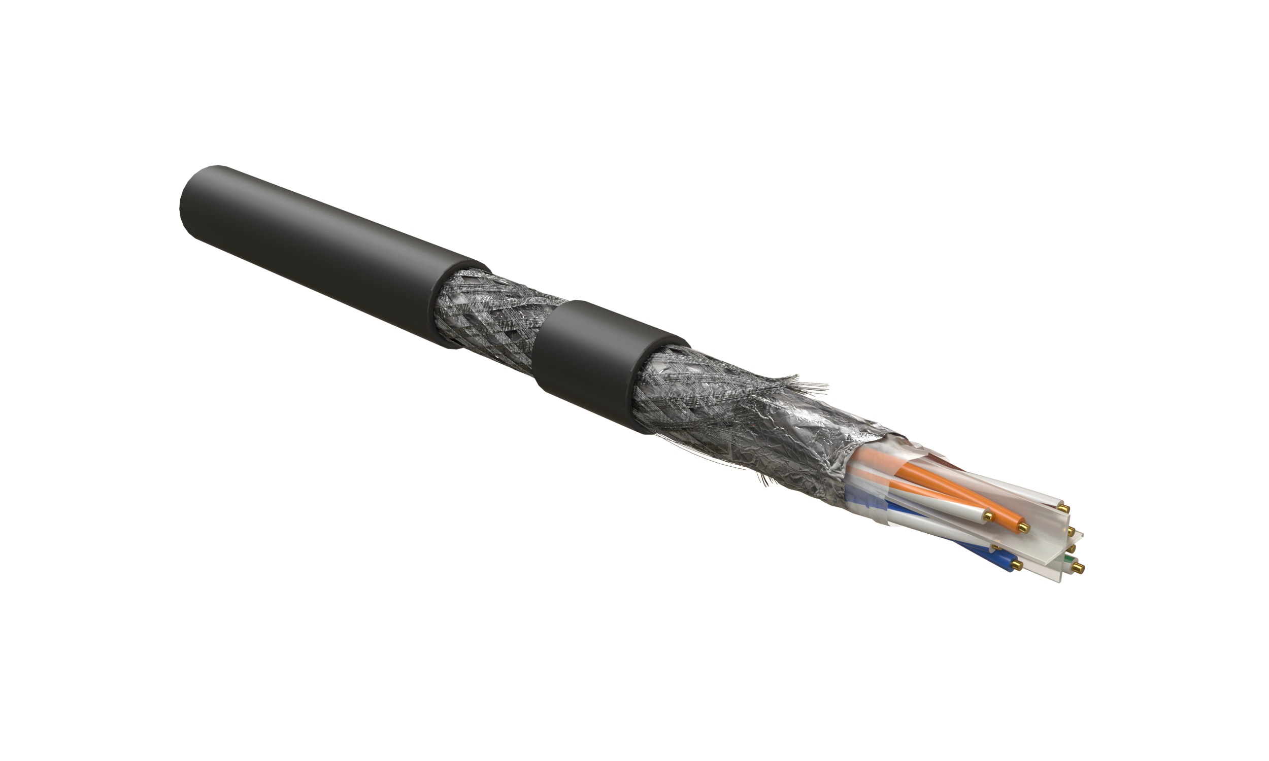 Hyperline SFUTP4-C6-S23-OUT-PE-BK-305 (305 м) Кабель витая пара, экранированный SF/UTP, общий экран оплетка и фольга, категория 6, 4 пары 23 AWG, 4х2х0,56 мм, однопроволочные жилы, PE, внешний -40°C – +80°C, черный — фото