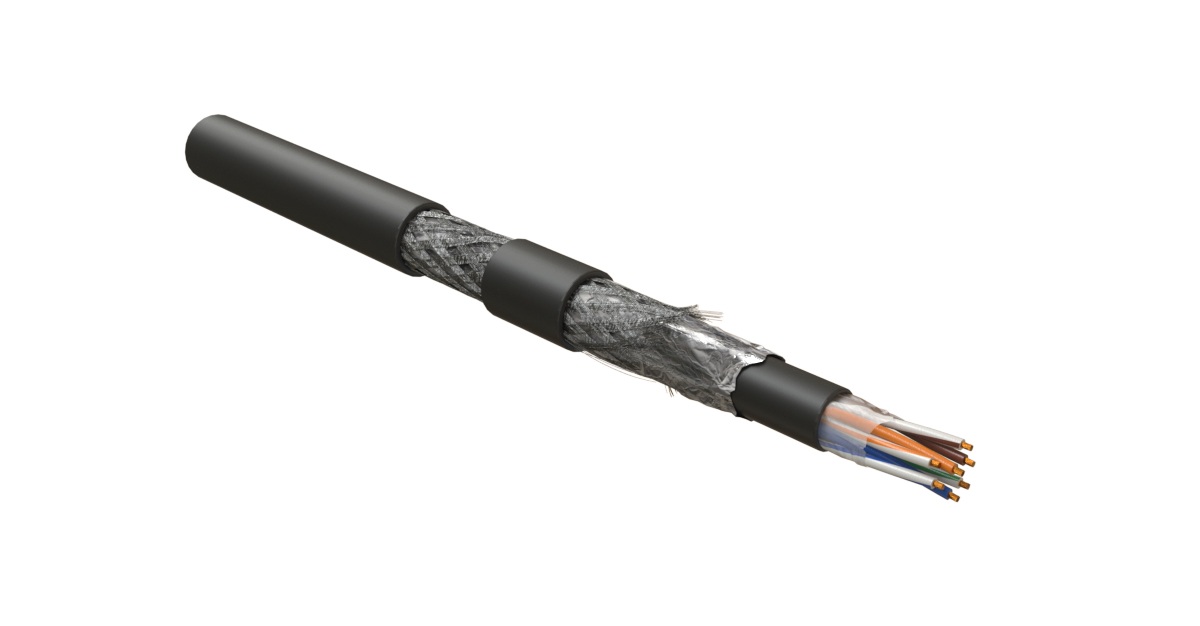 Hyperline ISFUTP4-C5E-P24/19-PVC/PVC-BK (305 м) Кабель для сетей Industrial Ethernet, экранированный SF/UTP, общий экран оплетка и фольга, категория 5e, 4 пары 24 AWG, 4х2х0,60 мм, многопроволочные жилы, двойная оболочка PVC, черный — фото