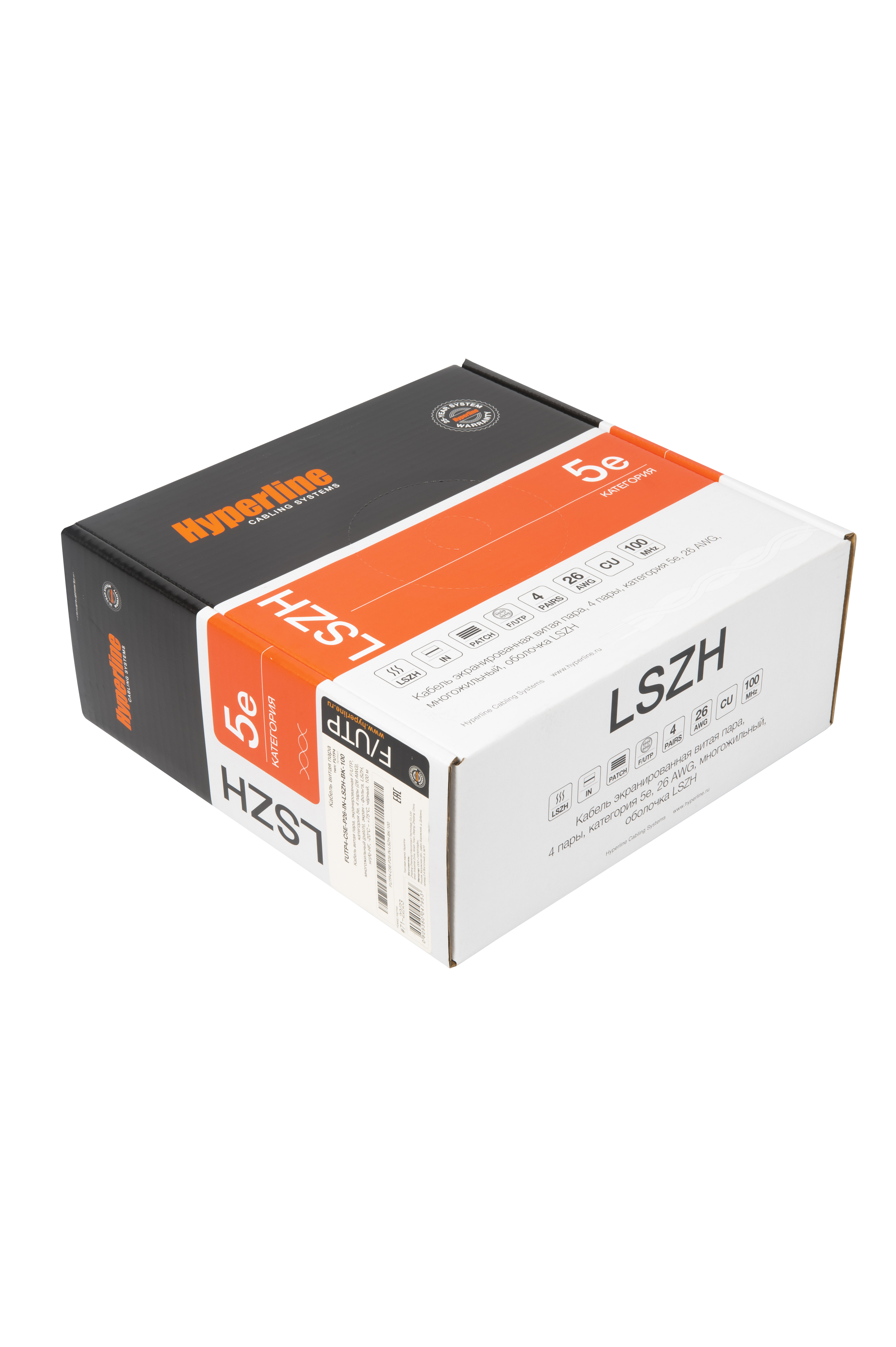 Hyperline FUTP4-C5E-P26-IN-LSZH-BK-100 (100 м) Кабель витая пара, экранированный F/UTP, общий экран фольга, категория 5e, 4 пары 26 AWG, 4х2х0,48 мм, многопроволочные жилы, LSZH, нг(А)-HF, внутренний -40°C – +75°C, черный — фото