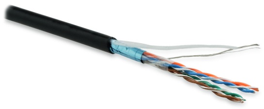 Hyperline FUTP4-C5E-P26-IN-LSZH-BK-305 (305 м) Кабель витая пара, экранированный F/UTP, общий экран фольга, категория 5e, 4 пары 26 AWG, 4х2х0,48 мм, многопроволочные жилы, LSZH, нг(А)-HF, внутренний -40°C – +75°C, черный — фото
