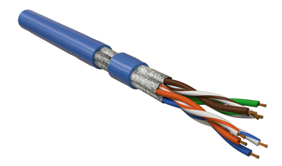 Hyperline UFTP4-C6-P26-IN-LSZH-BL-305 (305 м) Кабель витая пара, экранированный U/FTP, без общего экрана, каждая пара в фольге, категория 6, 4 пары 26 AWG, 4х2х0,48 мм, многопроволочные жилы, LSZH, нг(А)-HF, внутренний -40°C – +75°C, синий