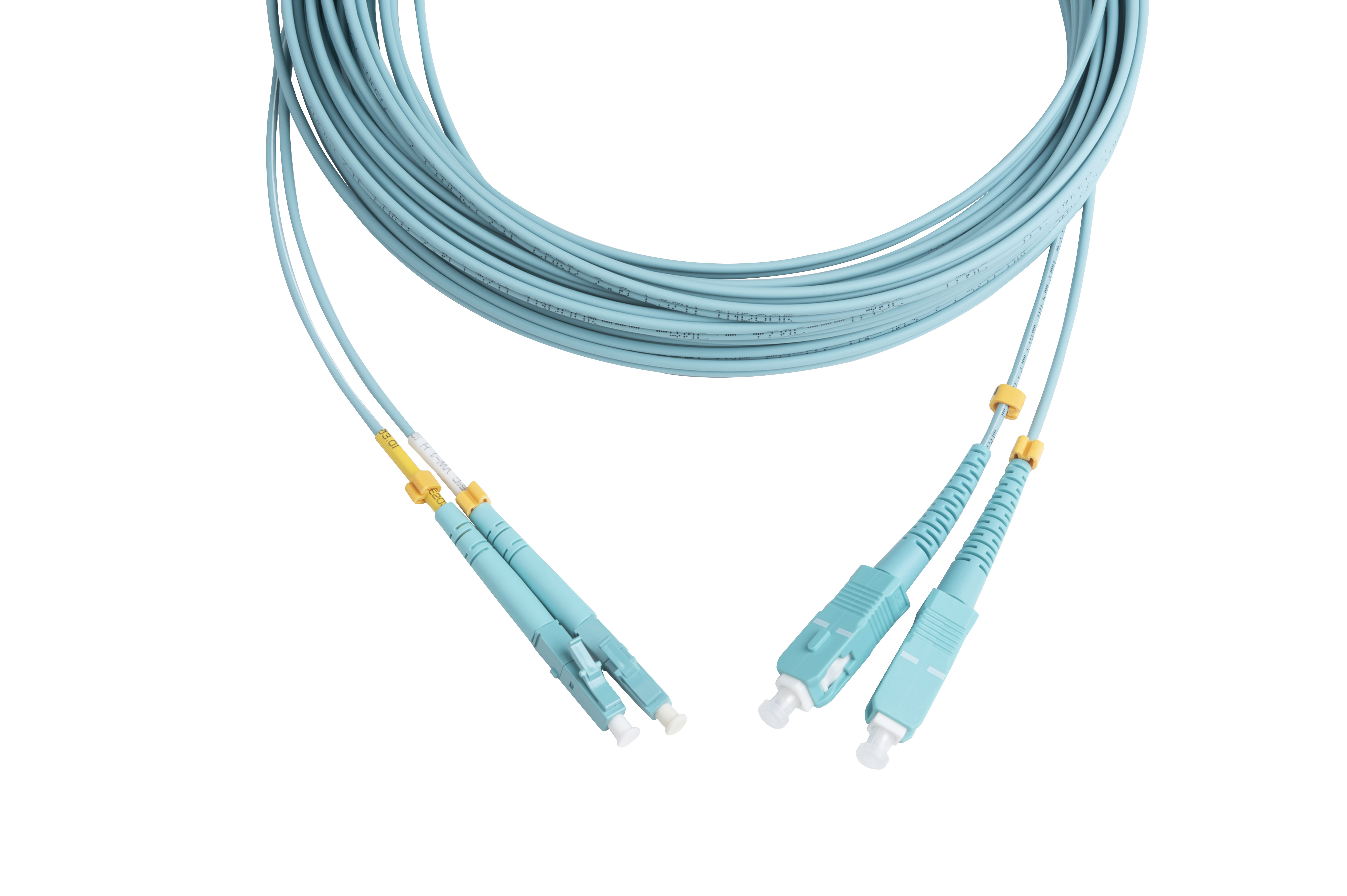 Hyperline FC-D2-503-LC/UR-SC/UR-H-10M-LSZH-AQ Патч-корд волоконно-оптический (шнур) MM 50/125 (OM3), LC-SC, UPC, duplex, 2.0 мм, до 100G, LSZH, 10 м (замена FC-D2-503-LC/PR-SC/PR-H-10M-LSZH-AQ) — фото