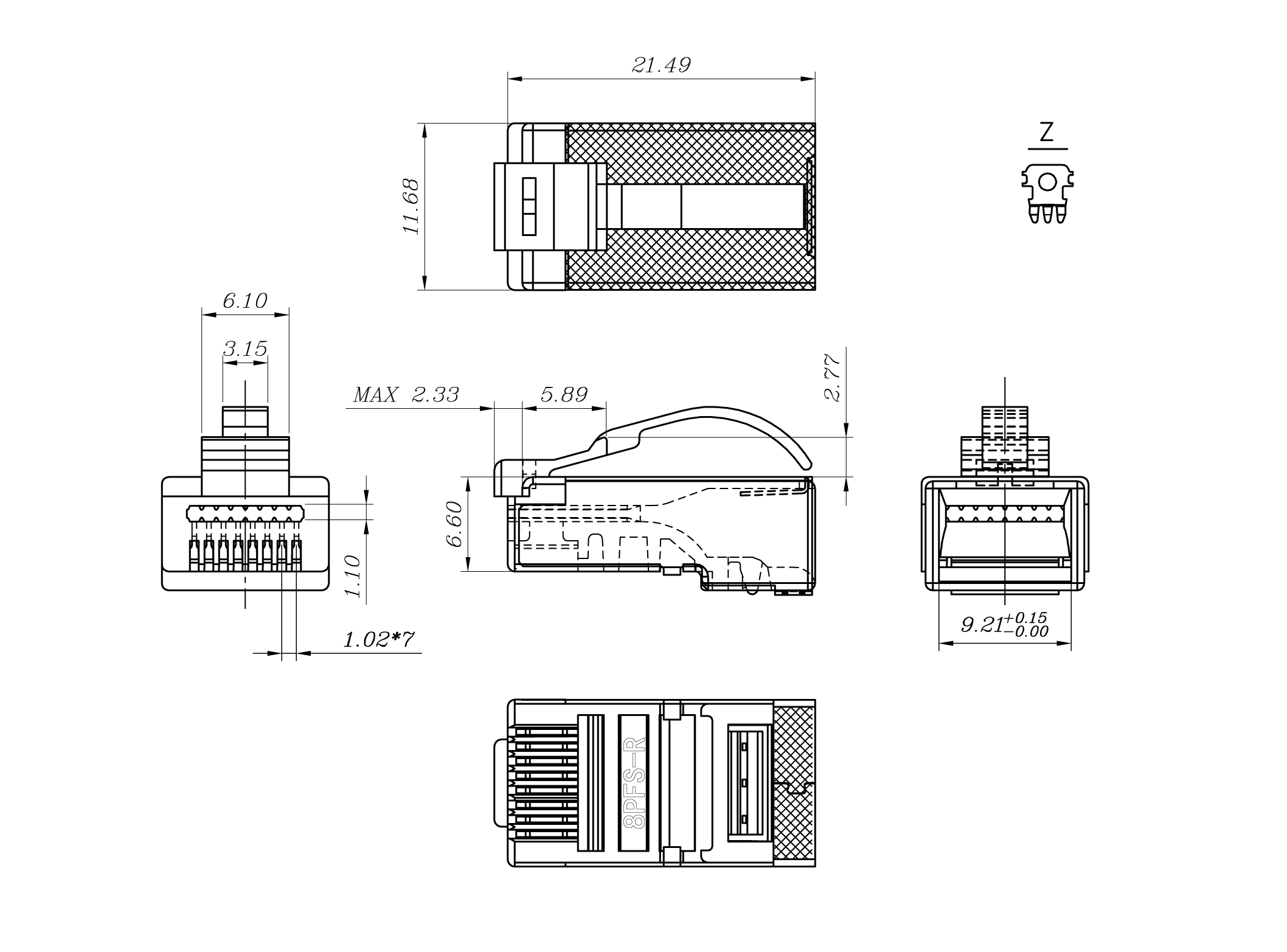 Hyperline PLEZ-8P8C-UA-C5-SH-100 Разъем легкой оконцовки RJ-45 (8P8C) под витую пару, язычок Arch, категория 5e (50 µ"/ 50 микродюймов), экранированный, универсальный (для одножильного и многожильного кабеля) (100 шт.) — фото