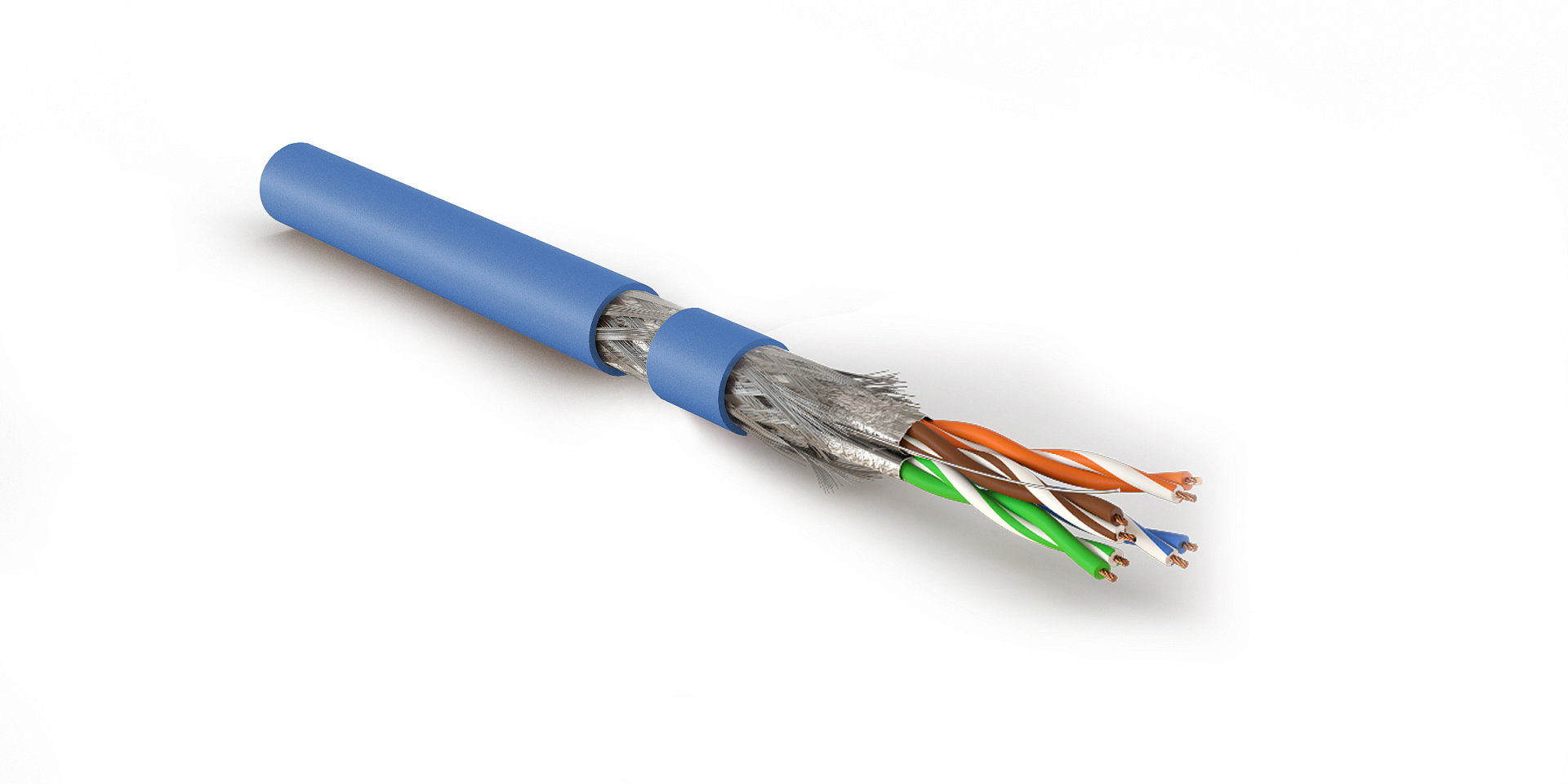 Hyperline SFTP4-C7-P26-IN-LSZH-BL-305 (305 м) Кабель витая пара, экранированный S/FTP, общий экран оплетка, каждая пара в фольге, категория 7, 4 пары 26 AWG, 4х2х0,48 мм, многопроволочные жилы, LSZH, нг(А)-HF, внутренний -40°C – +75°C, синий