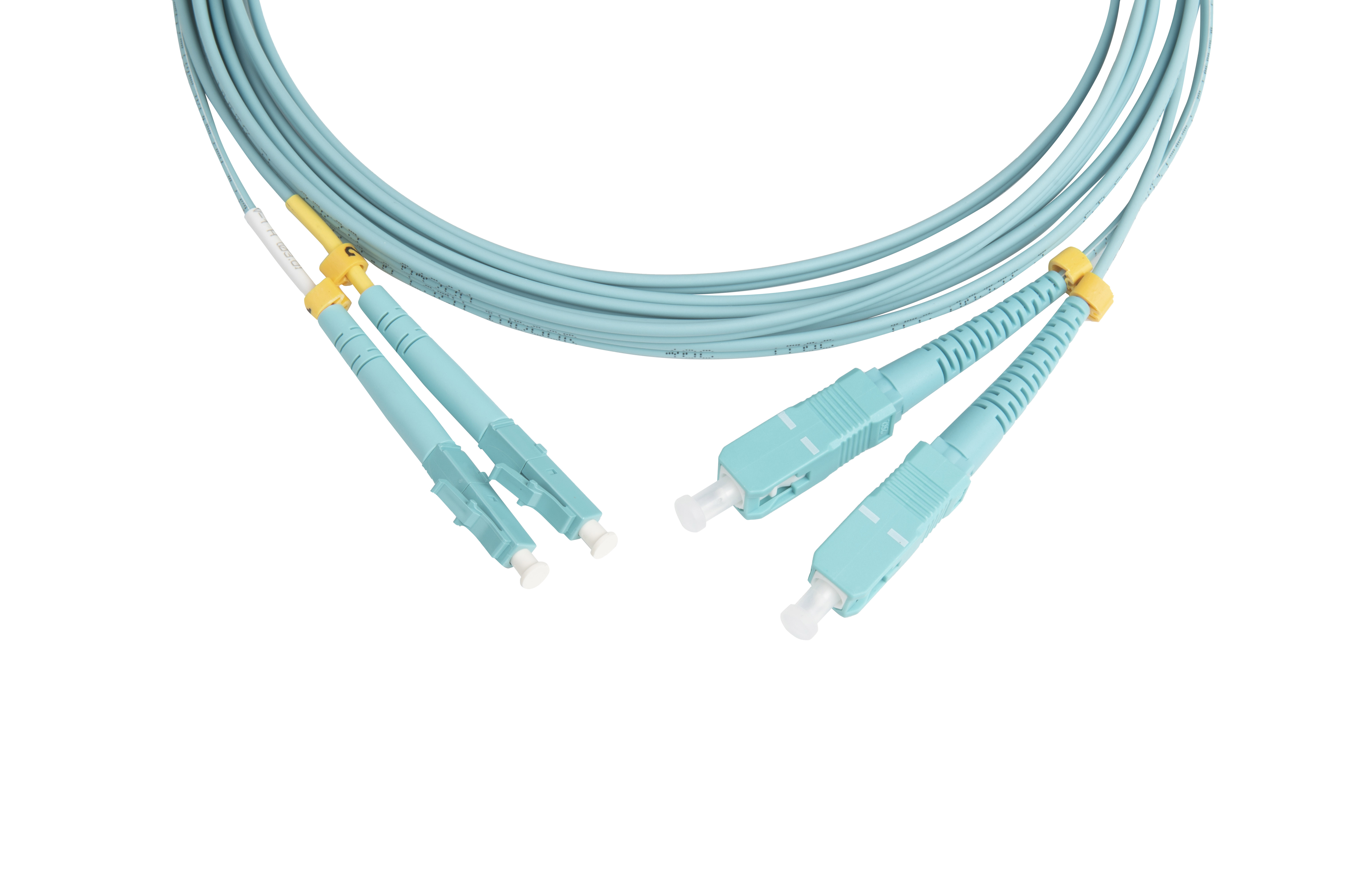 Hyperline FC-D2-503-LC/UR-SC/UR-H-3M-LSZH-AQ Патч-корд волоконно-оптический (шнур) MM 50/125 (OM3), LC-SC, UPC, duplex, 2.0 мм, до 100G, LSZH, 3 м (замена FC-D2-503-LC/PR-SC/PR-H-3M-LSZH-AQ) — фото