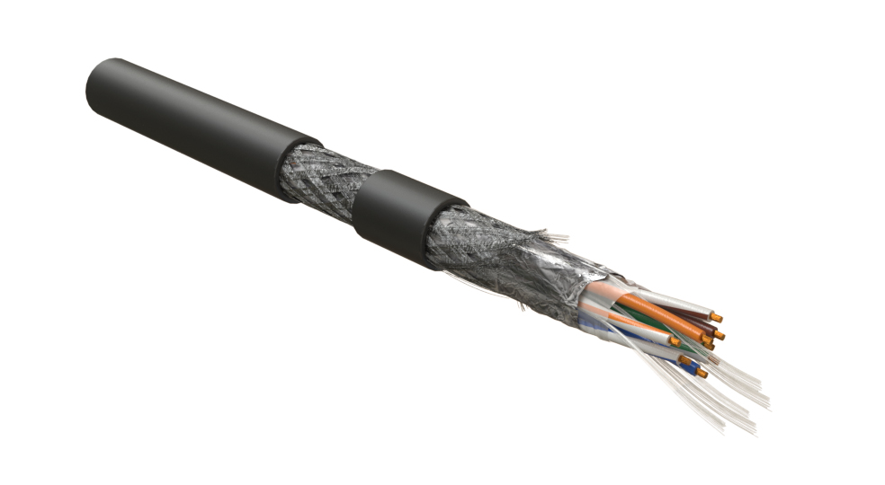 Hyperline ISFUTP4-C5E-P26/19-PU-BK (305 м) Кабель для сетей Industrial Ethernet, экранированный SF/UTP, экран - фольга+оплетка, категория 5e, 4 пары 26 AWG, 4х2х0,50 мм, многопроволочные жилы, PU, внешний -40°C – +80°C, черный