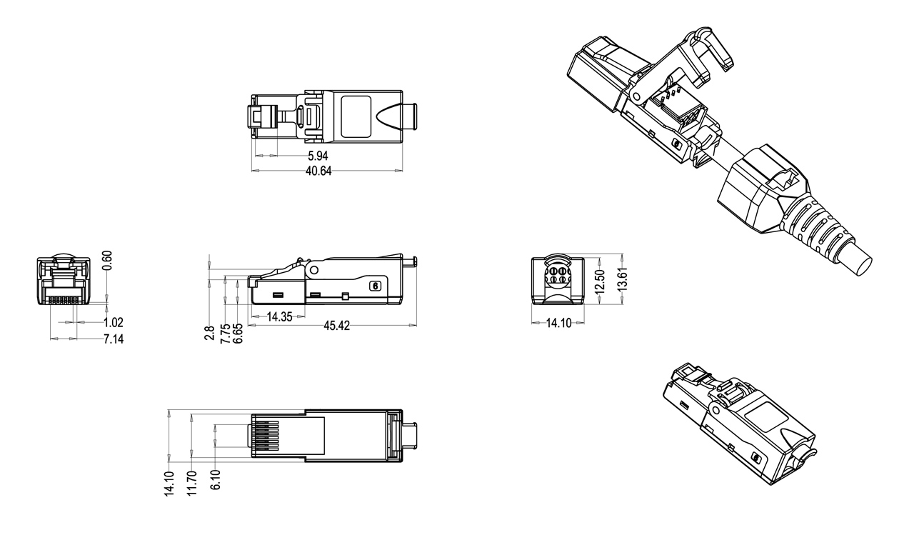 Hyperline PLUD-8P8C-S-C6-VL Разъем RJ-45 (8P8C) под витую пару, полевая заделка, категория 6, неэкранированный, для одножильного кабеля, зажимной (защелка) хвостовик, фиолетовый, IDC — фото