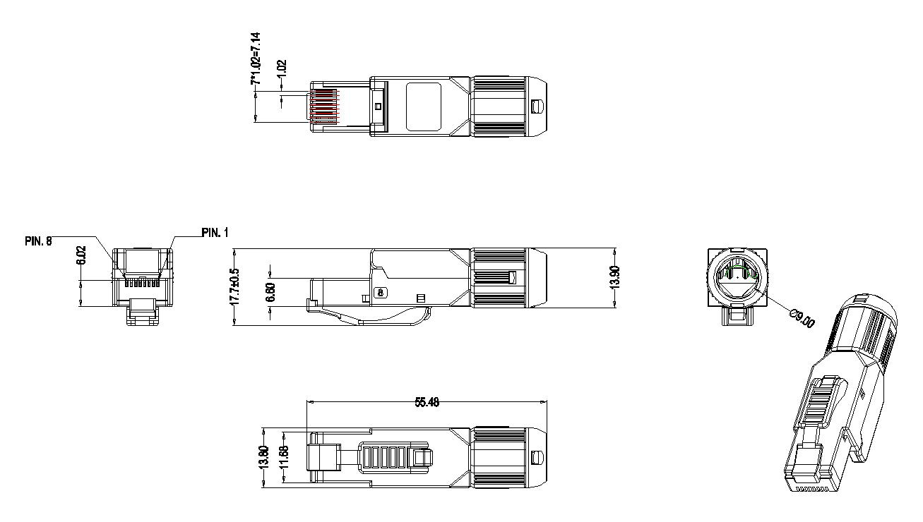 Hyperline PLUD-8P8C-S-C8-SH Разъем полевой оконцовки RJ-45 (8P8C) под витую пару, для одножильного кабеля, toolless, категория 8, экранированный, накручивающийся хвостовик, IDC — фото