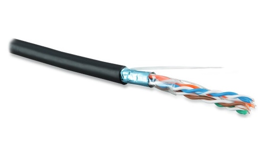 Hyperline FUTP4-C6-S23-OUT-PE-BK-305 (305 м) Кабель витая пара, экранированный F/UTP, общий экран фольга, категория 6, 4 пары 23 AWG, 4х2х0,56 мм, однопроволочные жилы, PE, внешний -40°C – +80°C, черный