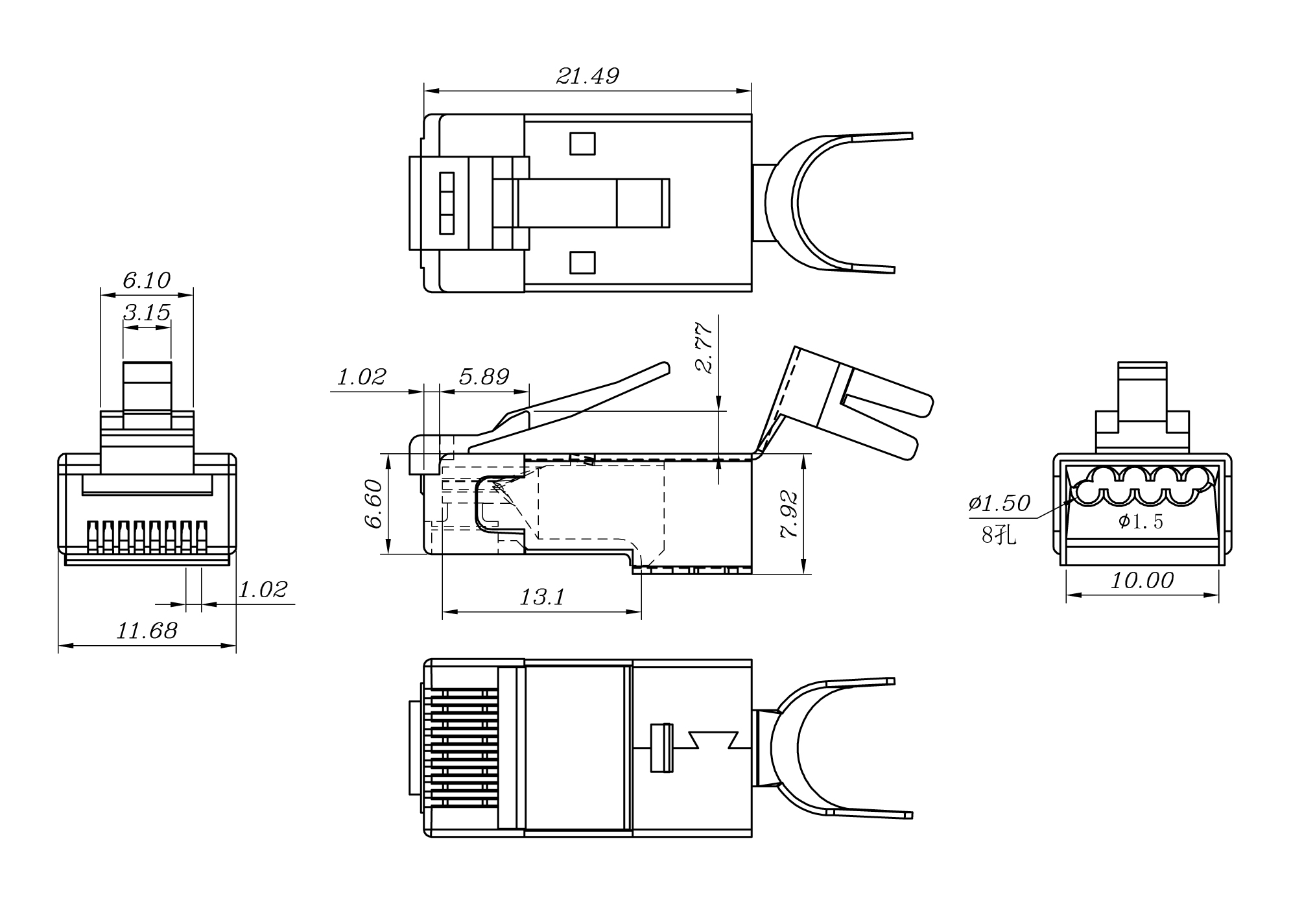 Hyperline PLUG-8P8C-UV-C6-TW-SH-10 Разъем RJ-45(8P8C) под витую пару, категория 6/6A (50 µ"/ 50 микродюймов), экранированный, универсальный (для одножильного и многожильного кабеля), для толстых жил 1.35-1.5 мм (с оболочкой), со вставкой, (10 шт) — фото
