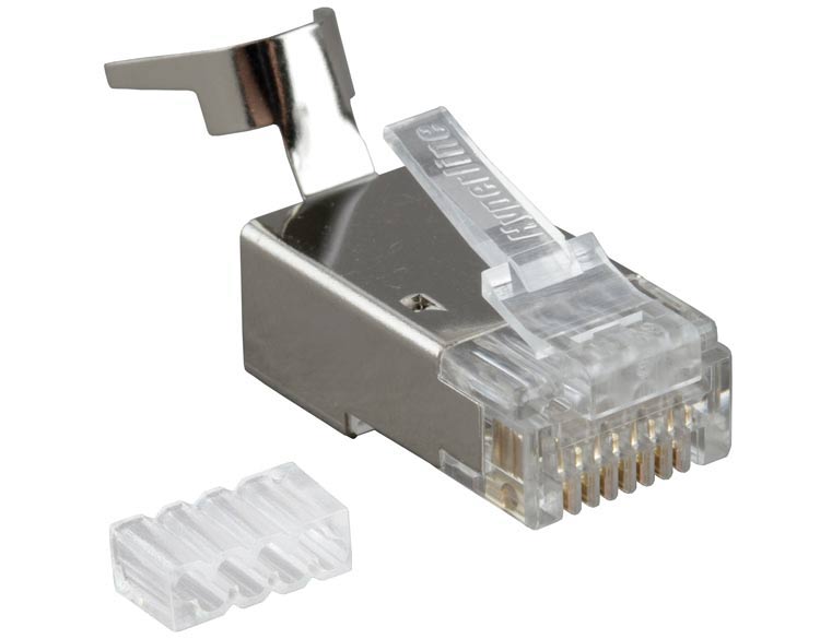 Hyperline PLUG-8P8C-UV-C6-TW-SH-10 Разъем RJ-45(8P8C) под витую пару, категория 6/6A (50 µ"/ 50 микродюймов), экранированный, универсальный (для одножильного и многожильного кабеля), для толстых жил 1.35-1.5 мм (с оболочкой), со вставкой, (10 шт) — фото
