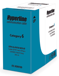 Hyperline UUTP4-C6-P24-NCR-IN-PVC-GY-305 (305 м) Кабель витая пара, неэкранированный U/UTP, категория 6, 4 пары 24 AWG, 4х2х0,60 мм, многопроволочные жилы, без разделителя, PVC, нг(А)-LS, внутренний -20°C – +75°C, серый — фото