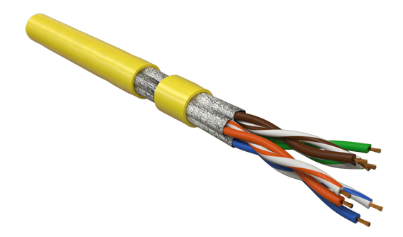 Hyperline UFTP4-C6-P26-IN-LSZH-YL-305 (305 м) Кабель витая пара, экранированный U/FTP, без общего экрана, каждая пара в фольге, категория 6, 4 пары 26 AWG, 4х2х0,48 мм, многопроволочные жилы, LSZH, нг(А)-HF, внутренний -40°C – +75°C, желтый
