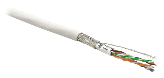 Hyperline SFUTP4-C6-P26-IN-LSZH-WH-305 (305 м) Кабель витая пара, экранированный SF/UTP, общий экран оплетка и фольга, категория 6, 4 пары 26 AWG, 4х2х0,48 мм, многопроволочные жилы, LSZH, нг(А)-HF, внутренний -40°C – +75°C, белый