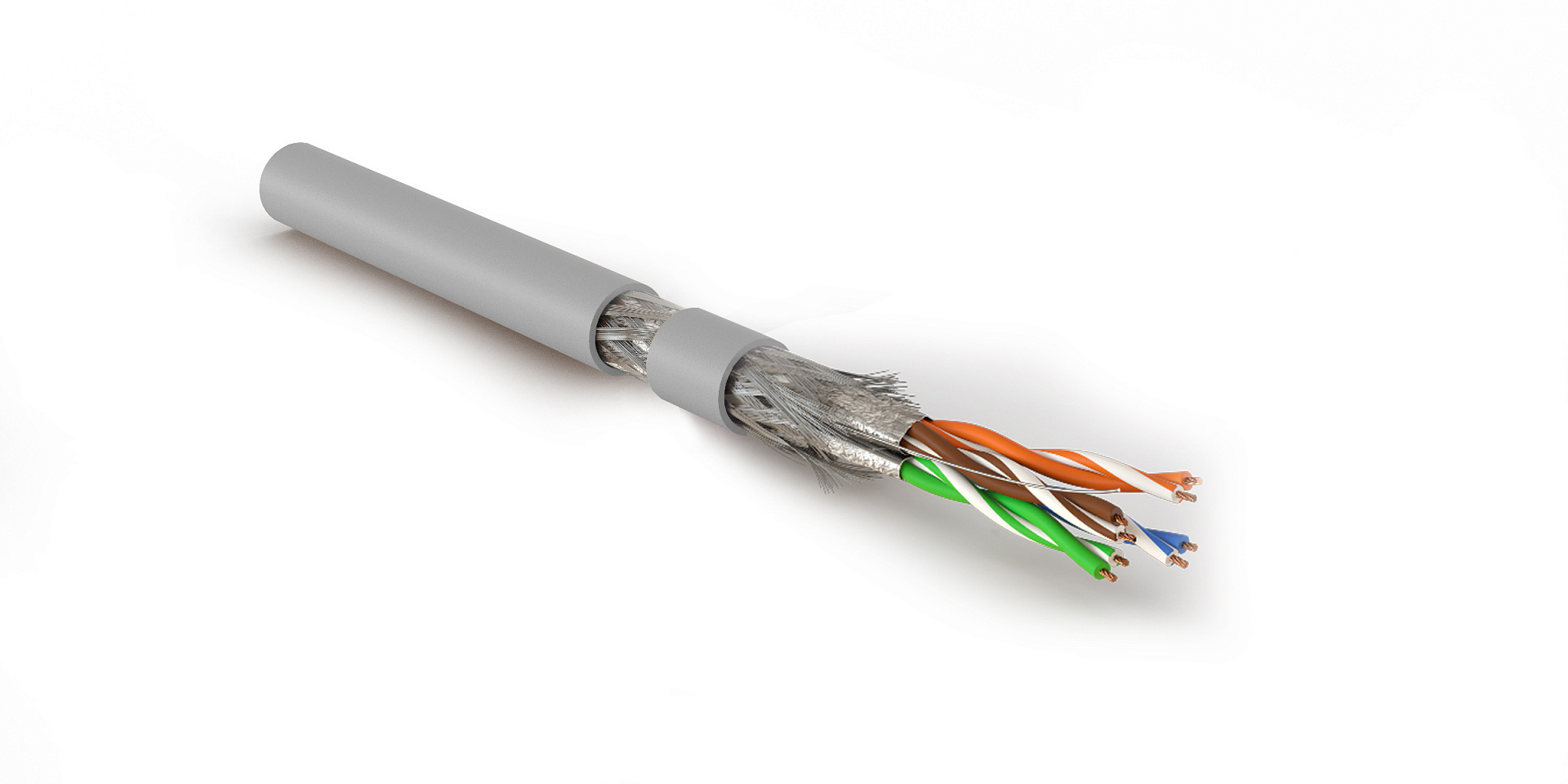 Hyperline SFTP4-C7-P26-IN-LSZH-GY-305 (305 м) Кабель витая пара, экранированный S/FTP, общий экран оплетка, каждая пара в фольге, категория 7, 4 пары 26 AWG, 4х2х0,48 мм, многопроволочные жилы, LSZH, нг(А)-HF, внутренний -40°C – +75°C, серый