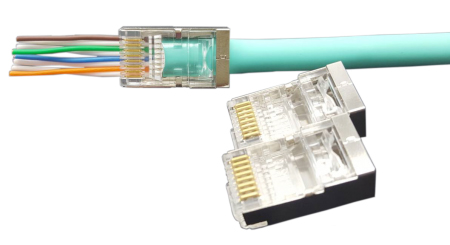 Hyperline PLEZ-8P8C-U-C6-SH-100 Разъем легкой оконцовки RJ-45 (8P8C) под витую пару, категория 6 (50 µ"/ 50 микродюймов), экранированный, универсальный (для одножильного и многожильного кабеля) (100 шт.) — фото