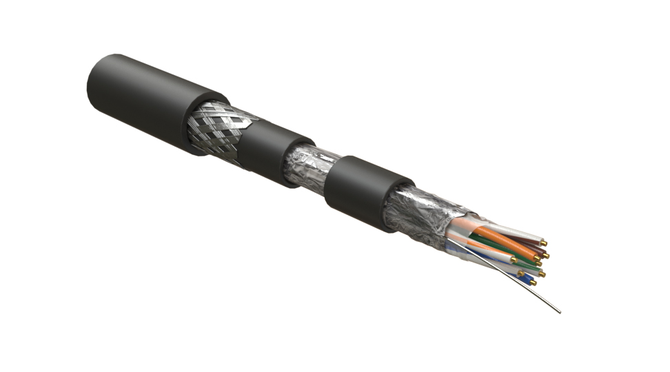 Hyperline IFUTP4-C5E-S24/1-ARM/W-LSZH/NY-BK (305 м) Кабель для сетей Industrial Ethernet, экранированный F/UTP, общий экран фольга, категория 5e, 4 пары 24 AWG, 4х2х0,51 мм, однопроволочные жилы, бронированный, LSZH/NY, черный — фото