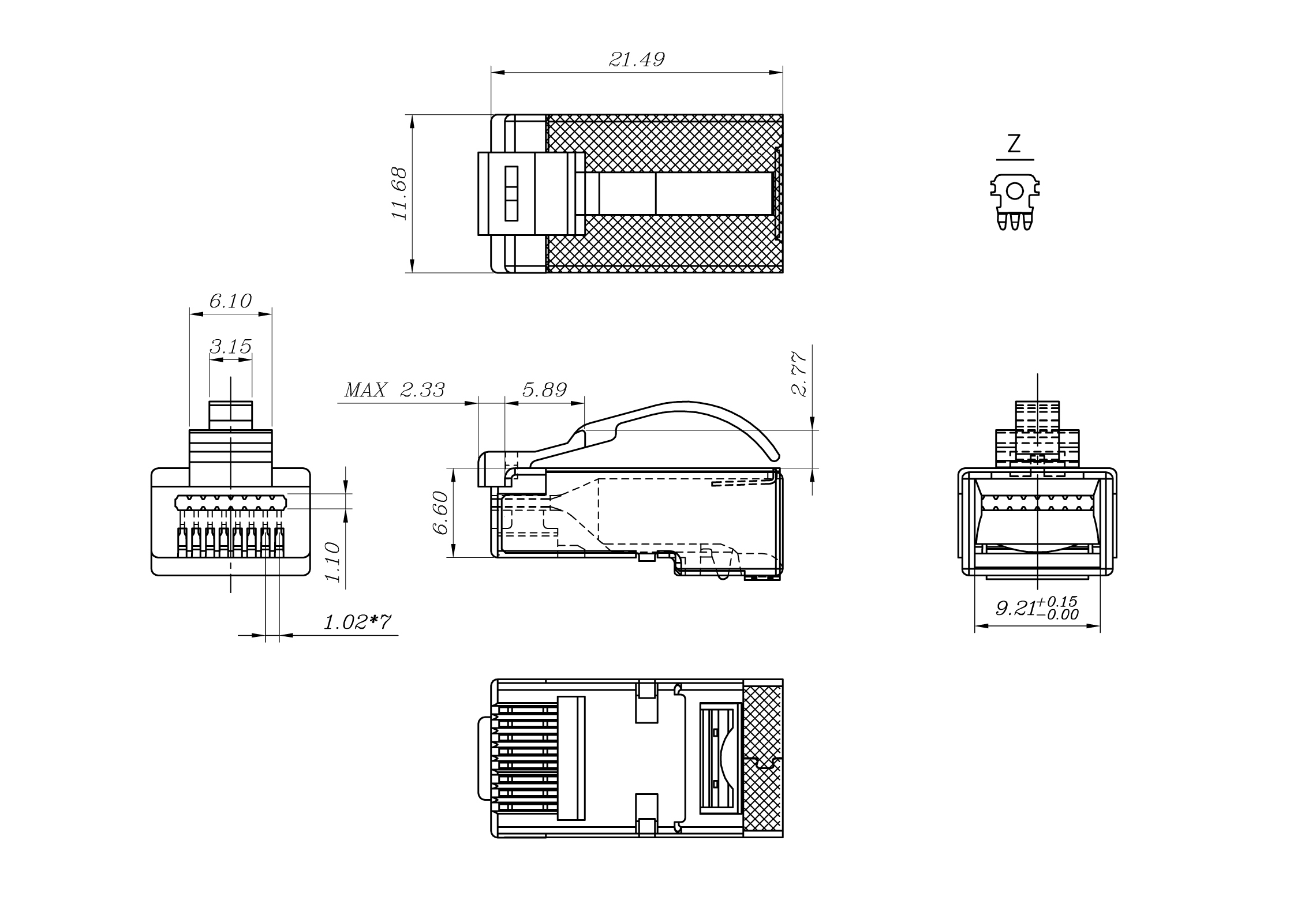 Hyperline PLEZ-8P8C-UA-C6-SH-100 Разъем легкой оконцовки RJ-45 (8P8C) под витую пару, язычок Arch, категория 6 (50 µ"/ 50 микродюймов), экранированный, универсальный (для одножильного и многожильного кабеля) (100 шт.) — фото