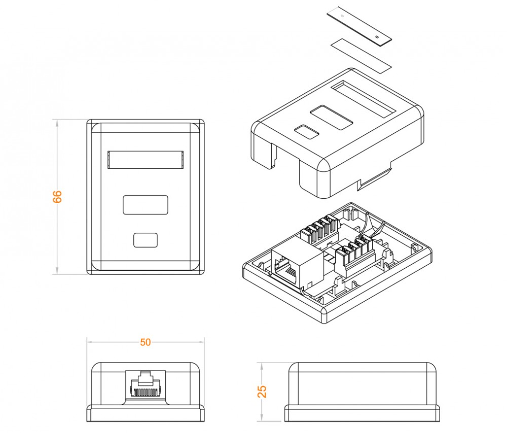 Hyperline SB1-1-8P8C-C6-SH-WH Розетка компьютерная RJ-45(8P8C), категория 6, экранированная, одинарная, внешняя, Dual IDC — фото