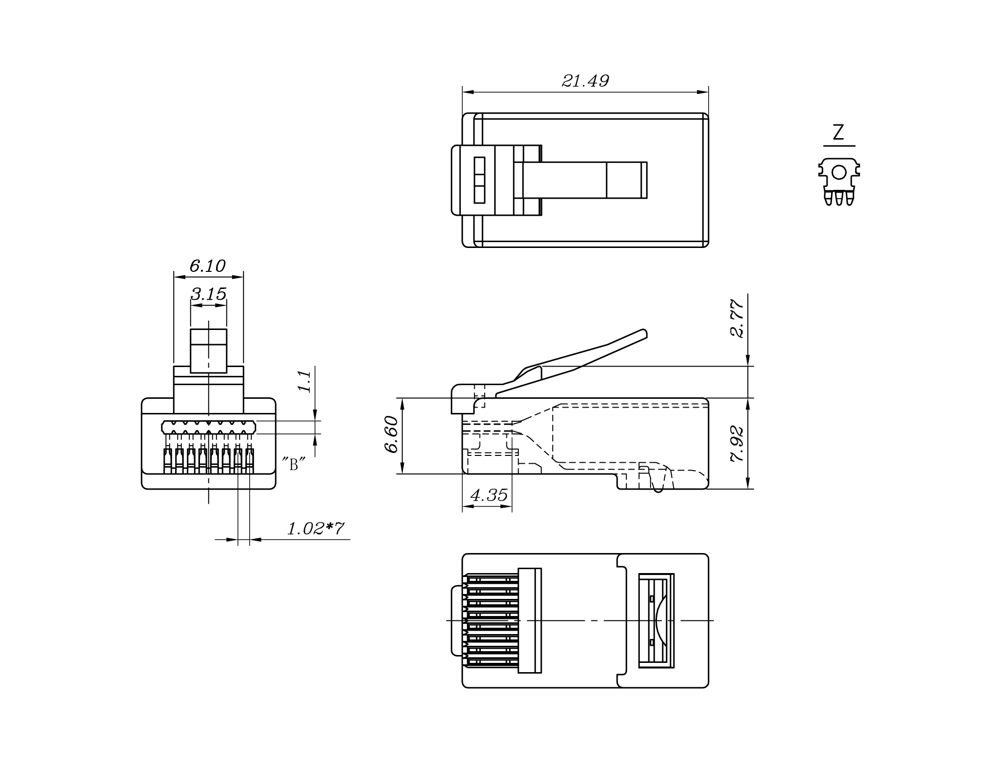 Hyperline PLEZ-8P8C-U-C6-100 Разъем легкой оконцовки RJ-45 (8P8C) под витую пару, категория 6 (50 µ"/ 50 микродюймов), универсальный (для одножильного и многожильного кабеля) (100 шт.) — фото