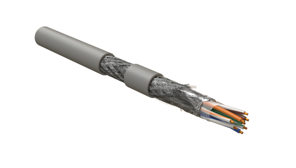 Hyperline ISFUTP4-C5E-P26/7-PU-GY (305 м) Кабель для сетей Industrial Ethernet, экранированный SF/UTP, общий экран оплетка и фольга, категория 5e, 4 пары 26 AWG, 4х2х0,48 мм, многопроволочные жилы, PU, серый — фото