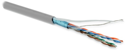Hyperline FUTP4-C5E-P26-IN-LSZH-GY-305 (305 м) Кабель витая пара, экранированный F/UTP, общий экран фольга, категория 5e, 4 пары 26 AWG, 4х2х0,48 мм, многопроволочные жилы, LSZH, нг(А)-HF, внутренний -40°C – +75°C, серый — фото