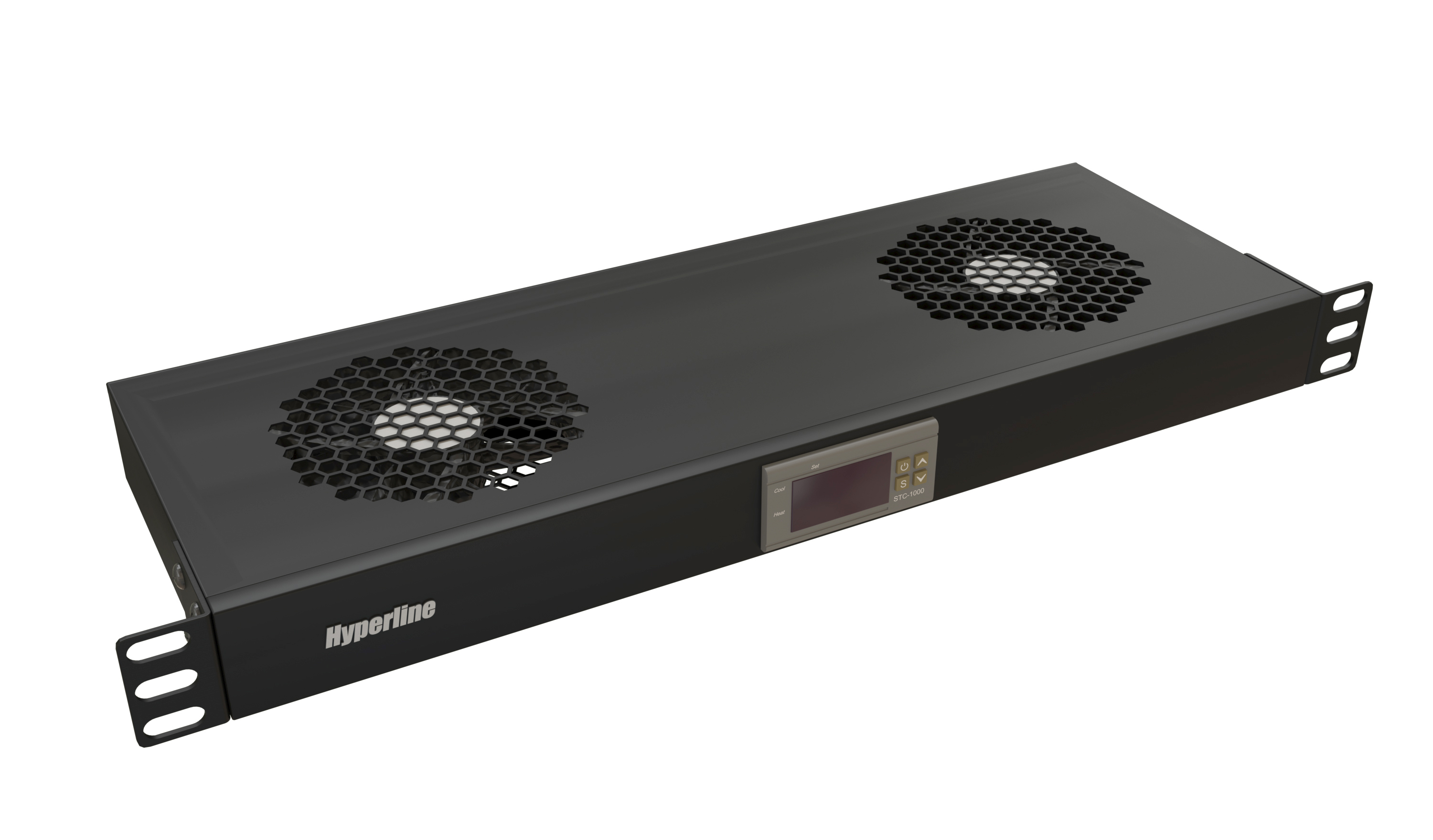 Hyperline TRFA-WB-MICR-2F-RAL9004 Модуль вентиляторный 19", 1U, глубиной 170 мм, с термостатом и 2 вентиляторами, номинальная мощность 35,2 Вт, датчик температуры с кабелем, кабель питания C13-Schuko 1.8 м, цвет черный (RAL 9004) — фото