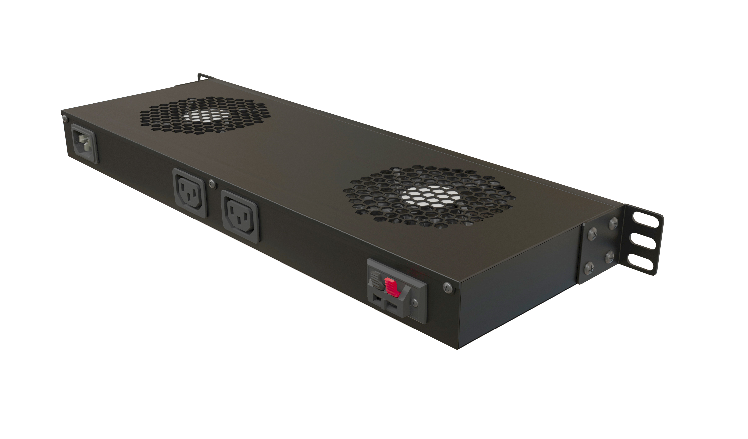Hyperline TRFA-WB-MICR-2F-RAL9004 Модуль вентиляторный 19", 1U, глубиной 170 мм, с термостатом и 2 вентиляторами, номинальная мощность 35,2 Вт, датчик температуры с кабелем, кабель питания C13-Schuko 1.8 м, цвет черный (RAL 9004) — фото