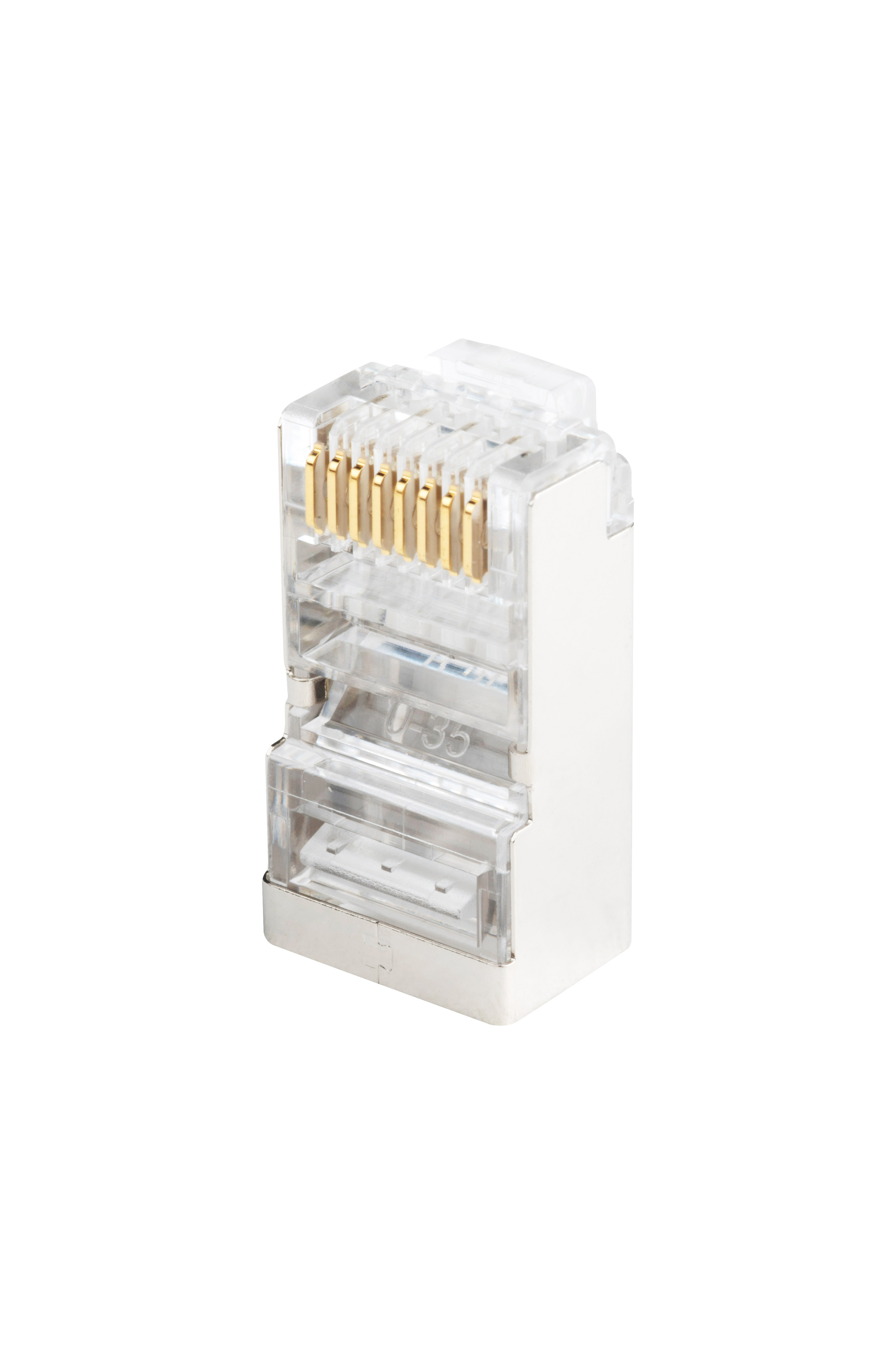 Hyperline PLUG-8P8C-U-C6-SH-100 Разъем RJ-45(8P8C) под витую пару, категория 6 (50 µ"/ 50 микродюймов), экранированный, универсальный (для одножильного и многожильного кабеля) (100 шт) — фото