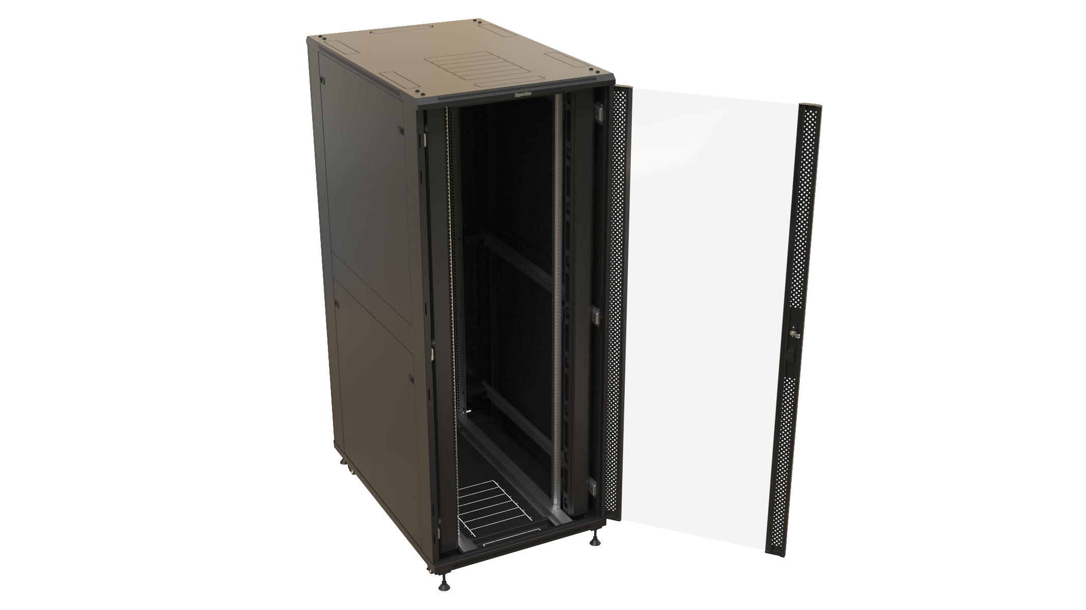 Hyperline TTBR-4288-AS-RAL9004 Шкаф напольный 19-дюймовый, 42U, 2055x800х800 мм (ВхШхГ), передняя дверь стеклянная, задняя дверь сплошная, ручка с замком, 2 вертикальных кабельных организатора, цвет черный (RAL 9004) (разобранный) — фото