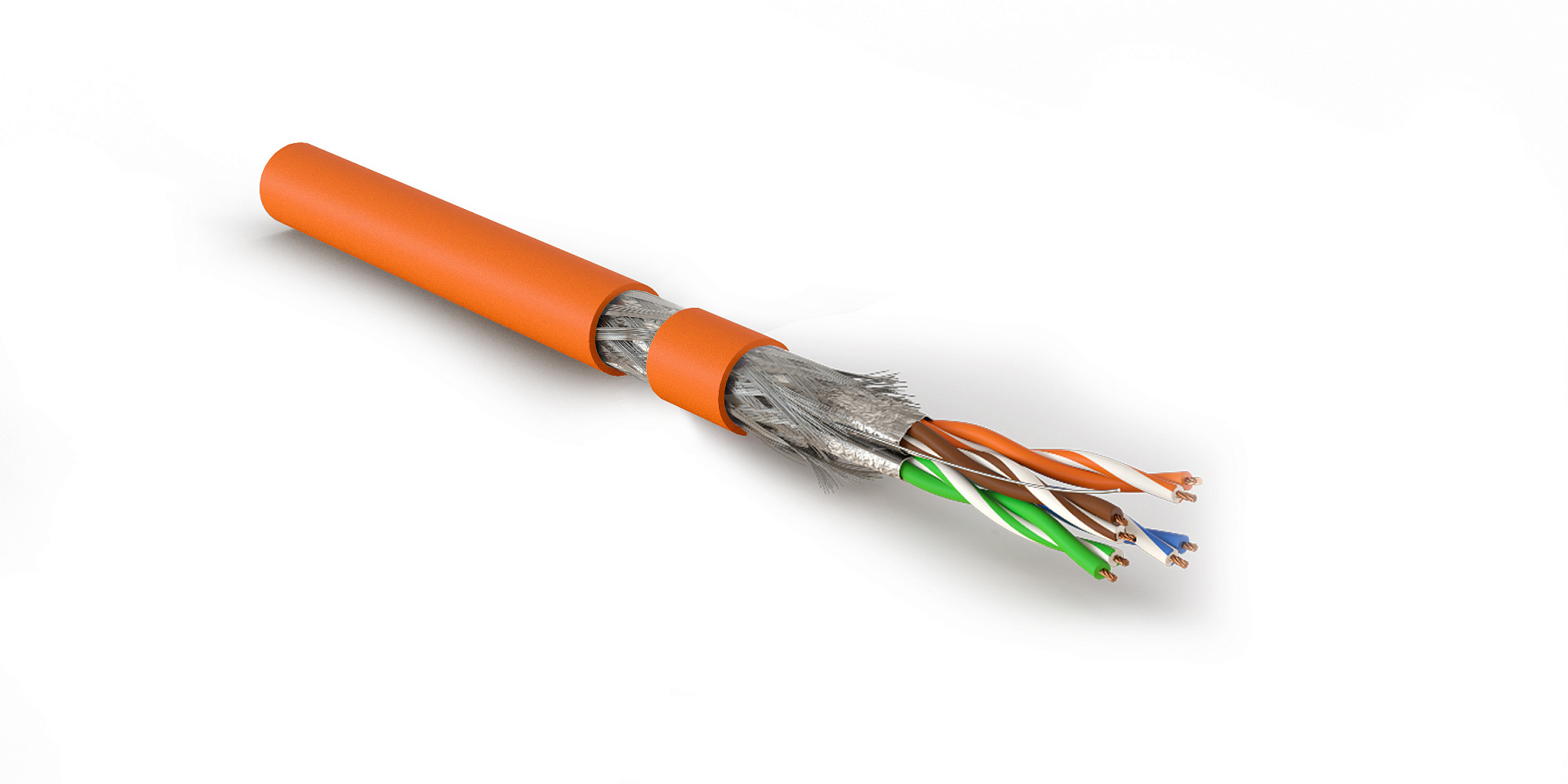 Hyperline SFTP4-C7-P26-IN-LSZH-OR-305 (305 м) Кабель витая пара, экранированный S/FTP, общий экран оплетка, каждая пара в фольге, категория 7, 4 пары 26 AWG, 4х2х0,48 мм, многопроволочные жилы, LSZH, нг(А)-HF, внутренний -40°C – +75°C, оранжевый