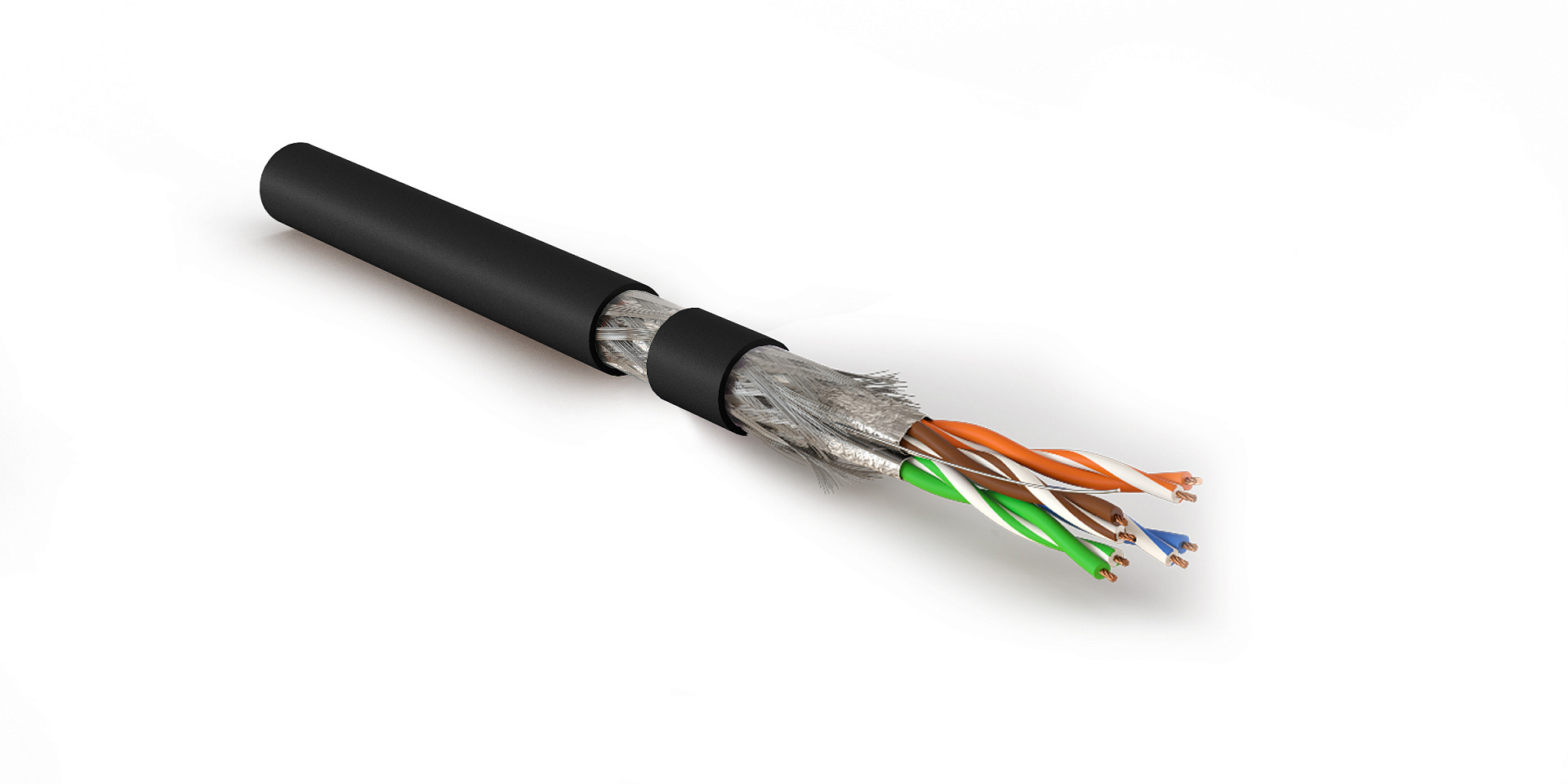 Hyperline SFTP4-C7-P26-IN-LSZH-BK-305 (305 м) Кабель витая пара, экранированный S/FTP, общий экран оплетка, каждая пара в фольге, категория 7, 4 пары 26 AWG, 4х2х0,48 мм, многопроволочные жилы, LSZH, нг(А)-HF, внутренний -40°C – +75°C, черный