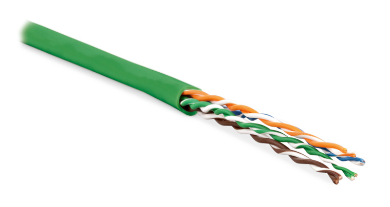 Hyperline UUTP4-C5E-P24-IN-LSZH-GN-305 (305 м) Кабель витая пара, неэкранированный U/UTP, категория 5e, 4 пары 24 AWG, 4х2х0,60 мм, многопроволочные жилы, LSZH, нг(А)-HF, внутренний -40°C – +75°C, зеленый — фото