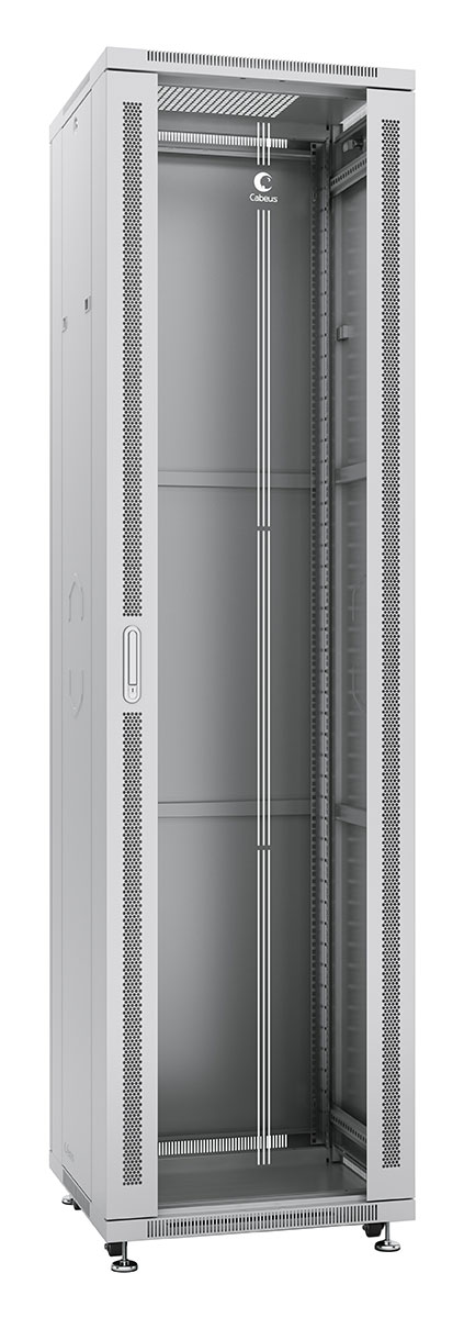 Cabeus SH-05C-47U60/100 Шкаф монтажный телекоммуникационный 19" напольный для распределительного и серверного оборудования 47U 600x1000x2277mm (ШхГхВ) передняя стеклянная и задняя сплошная металлическая двери, ручка с замком, цвет серый (RAL 7035) — фото