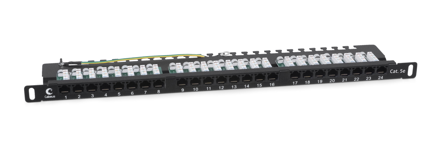 Патч-панель 19" 24 порта RJ-45 UTP 5e Cabeus PLHD-24-Cat.5e-Dual-90-0,5U неэкранированная