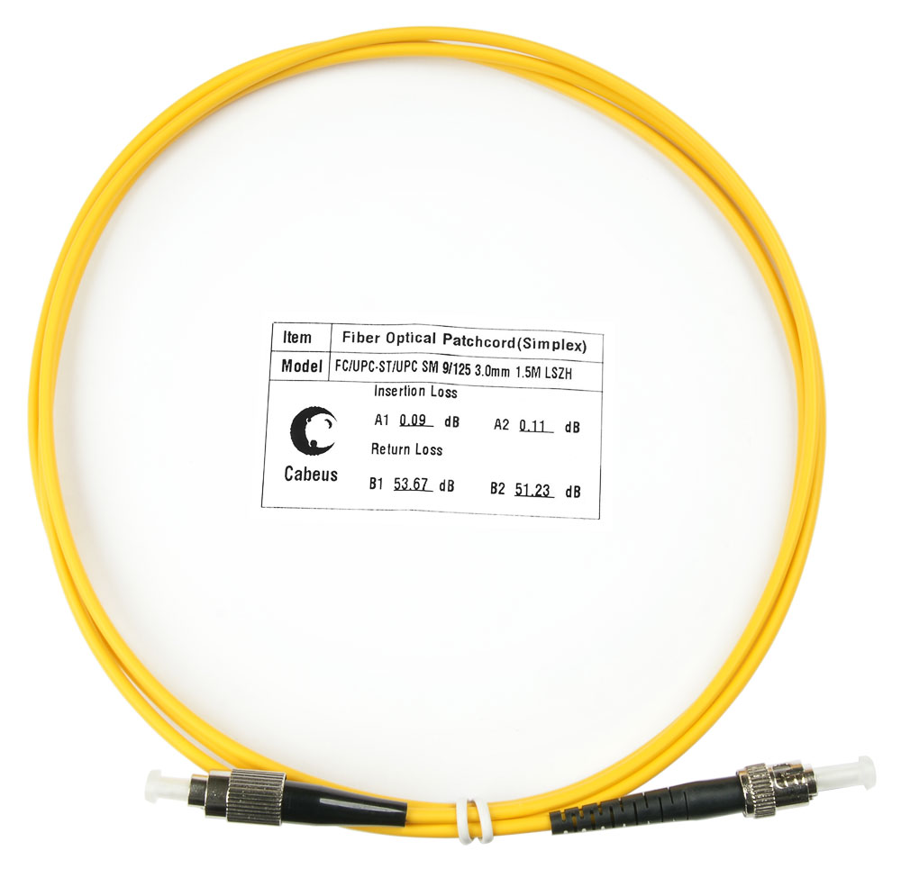 Оптический патч-корд simplex FC-ST 9/125 SM Cabeus FOP(s)-9-FC-ST-1,5m 1.5 метра желтый LSZH