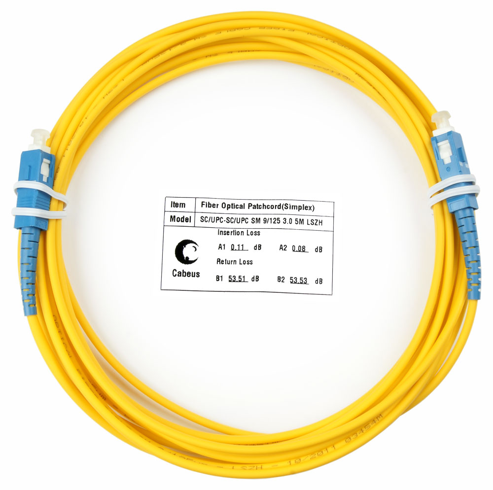 Оптический патч-корд simplex SC-SC 9/125 SM Cabeus FOP(s)-9-SC-SC-5m 5 метров желтый LSZH