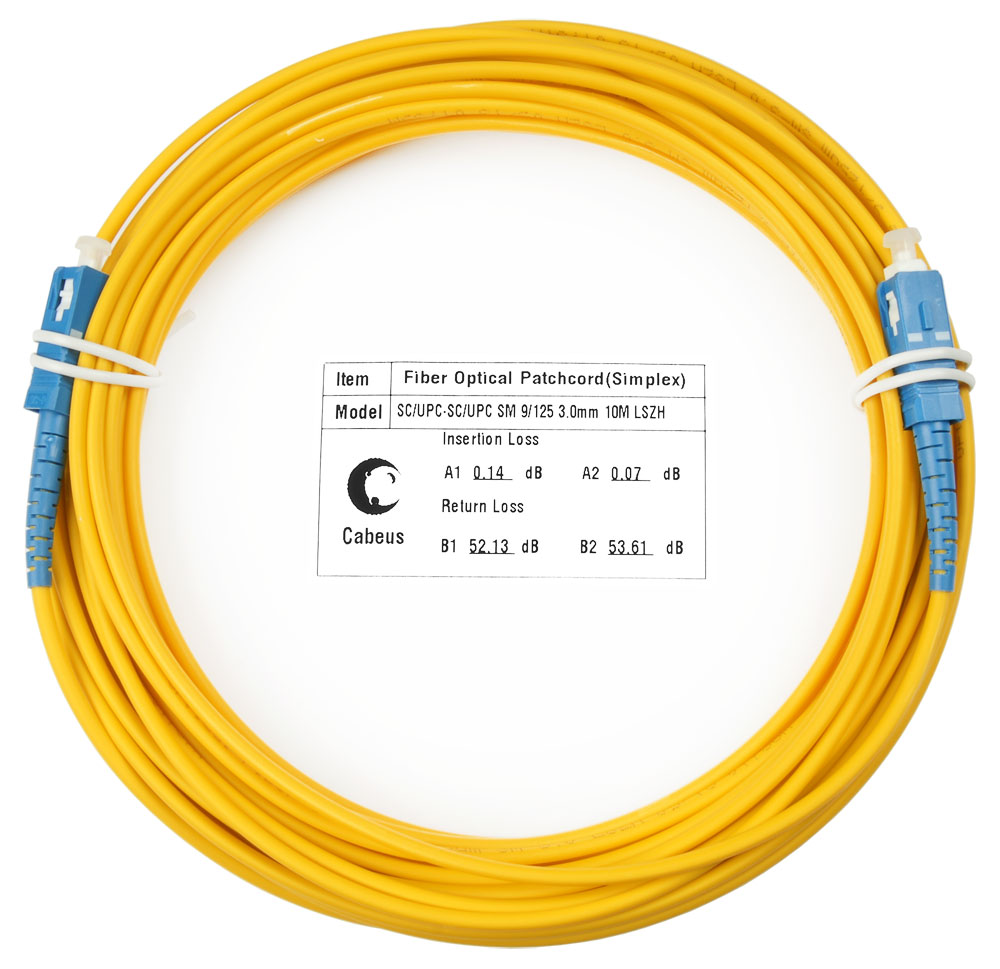 Оптический патч-корд simplex SC-SC 9/125 SM Cabeus FOP(s)-9-SC-SC-10m 10 метров желтый LSZH