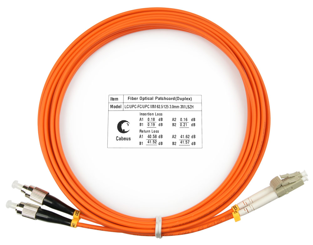 Оптический патч-корд duplex FC-LC 62,5/125 MM Cabeus FOP-62-LC-FC-3m 3 метра оранжевый LSZH