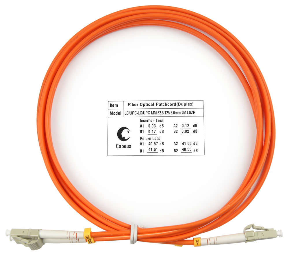 Оптический патч-корд duplex LC-LC 62,5/125 MM Cabeus FOP-62-LC-LC-2m 2 метра оранжевый LSZH