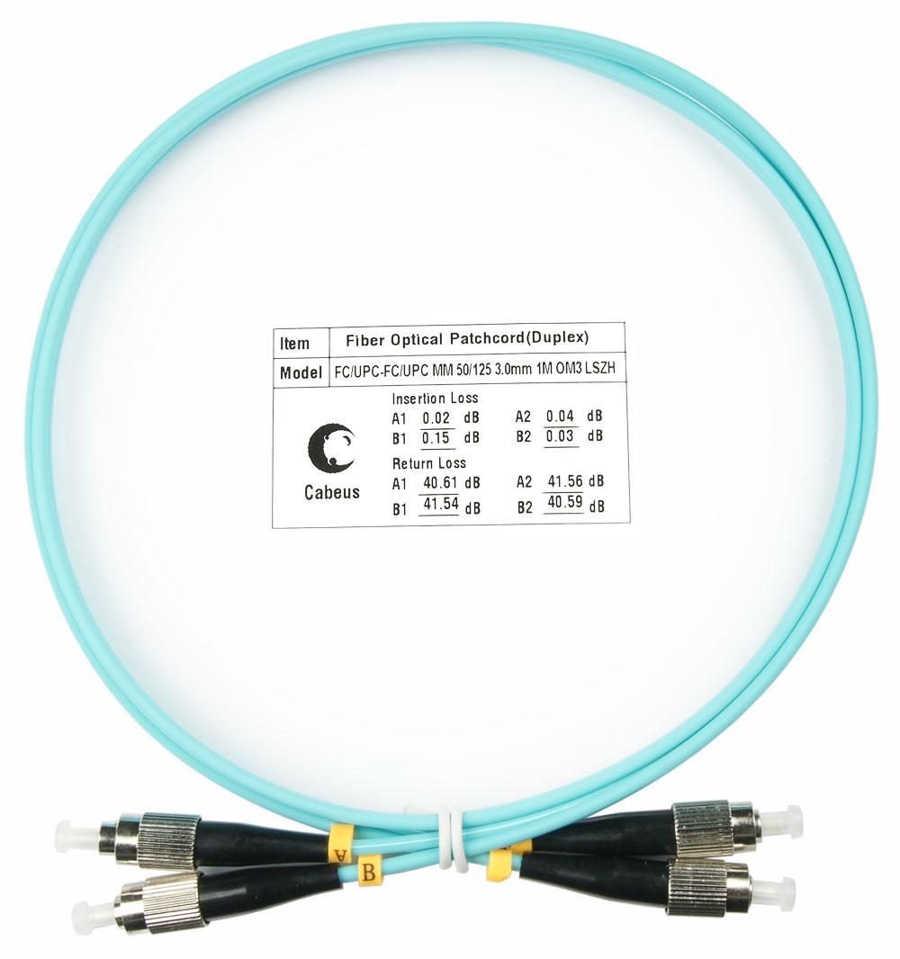 Оптический патч-корд duplex FC-FC 50/125 MM Cabeus FOP-50-FC-FC-1m 1 метр бирюзовый LSZH