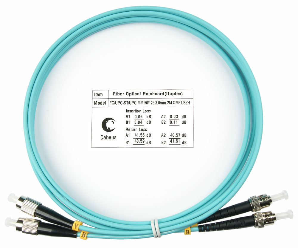 Оптический патч-корд duplex FC-ST 50/125 MM Cabeus FOP-50-FC-ST-1,5m 1.5 метра бирюзовый LSZH