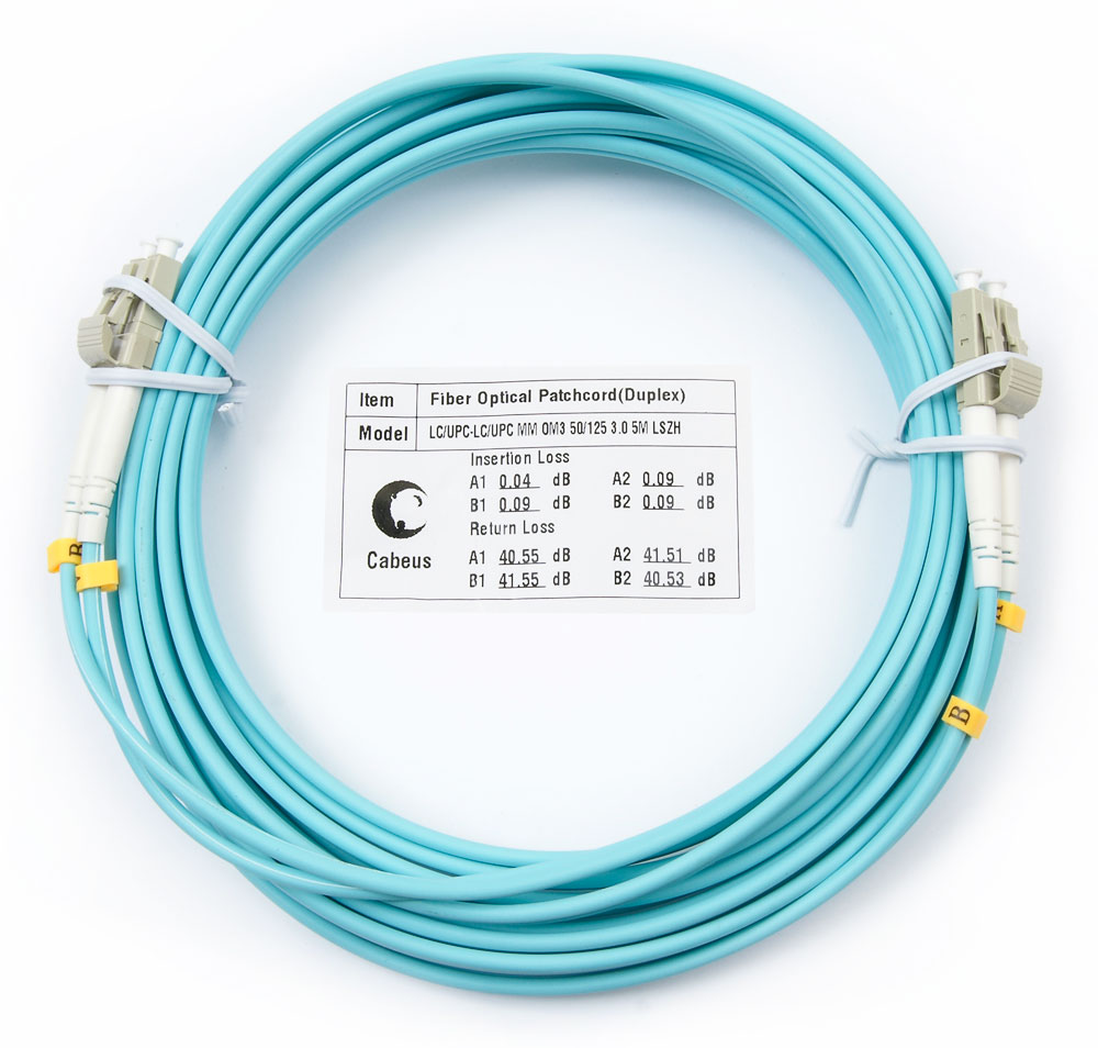 Оптический патч-корд duplex LC-LC 50/125 MM Cabeus FOP-50-LC-LC-5m 5 метров бирюзовый LSZH