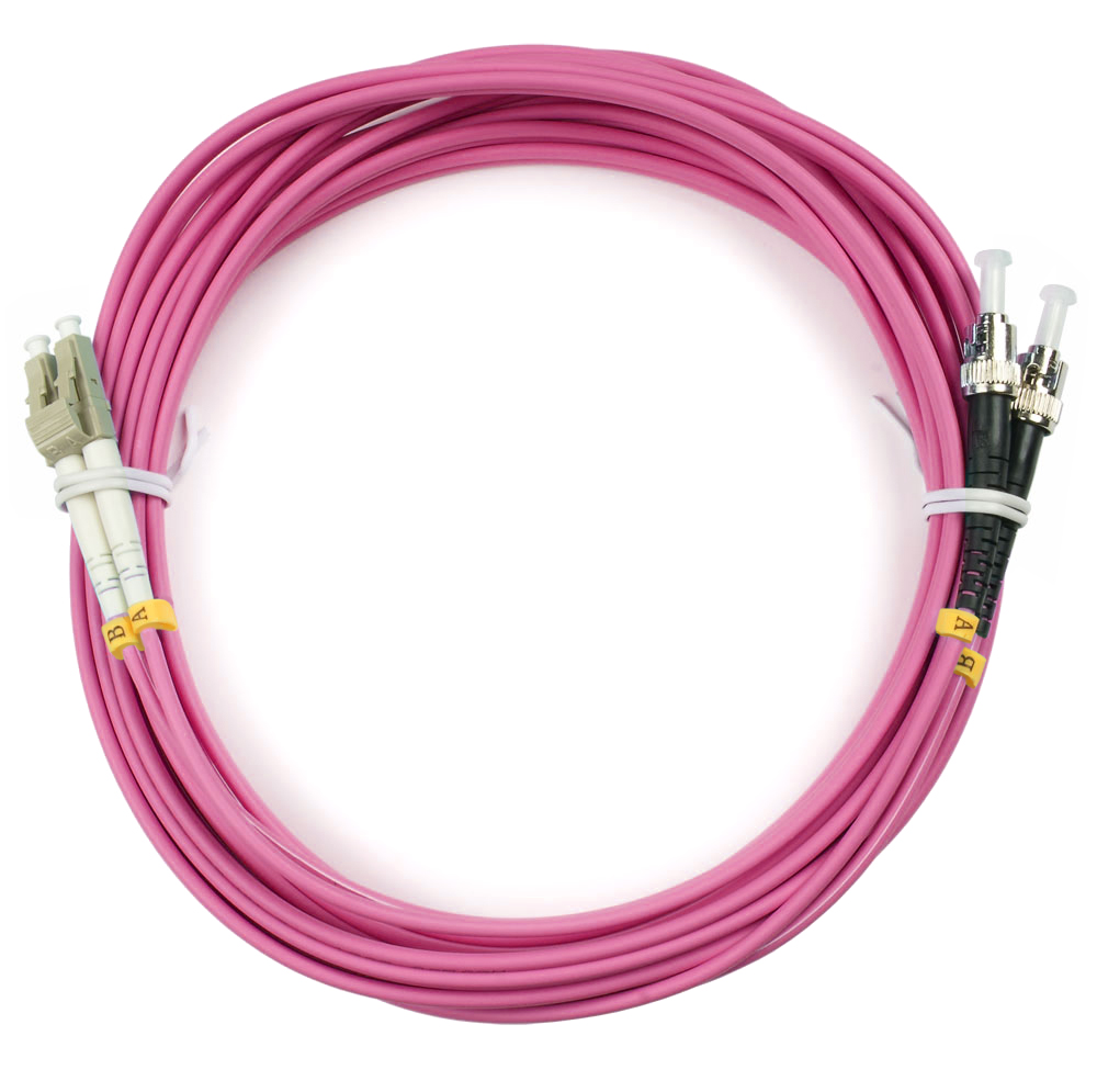 Оптический патч-корд duplex LC-ST 50/125 MM Cabeus FOP-50-OM4-LC-ST-15m 15 метров маджента LSZH