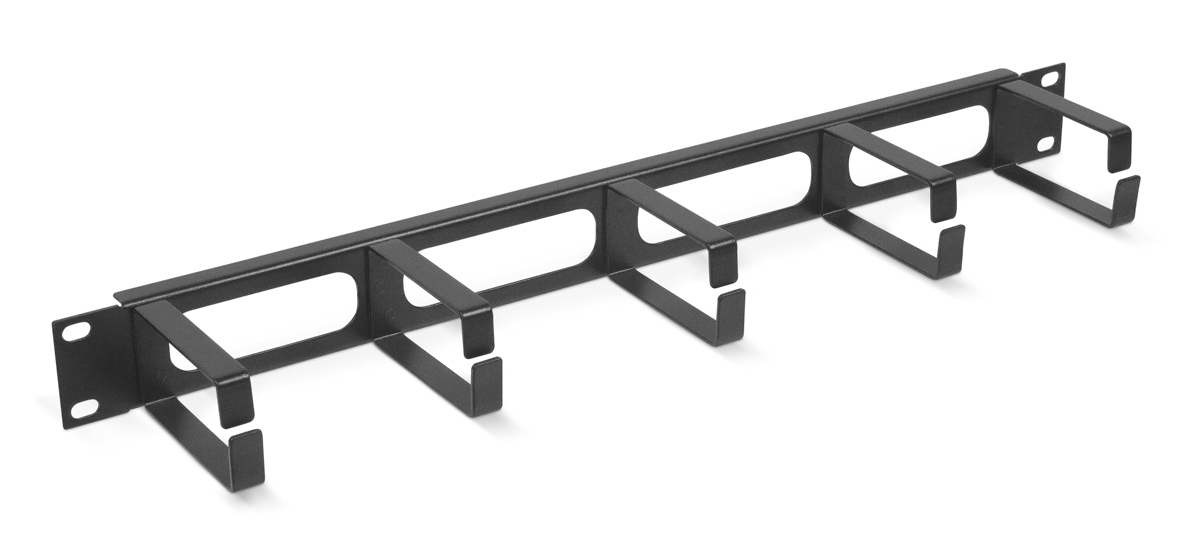 Cabeus JB08-1U-BK Кабельный органайзер горизонтальный 19" 1U, 5 колец, металлический, цвет черный (RAL9004) — фото